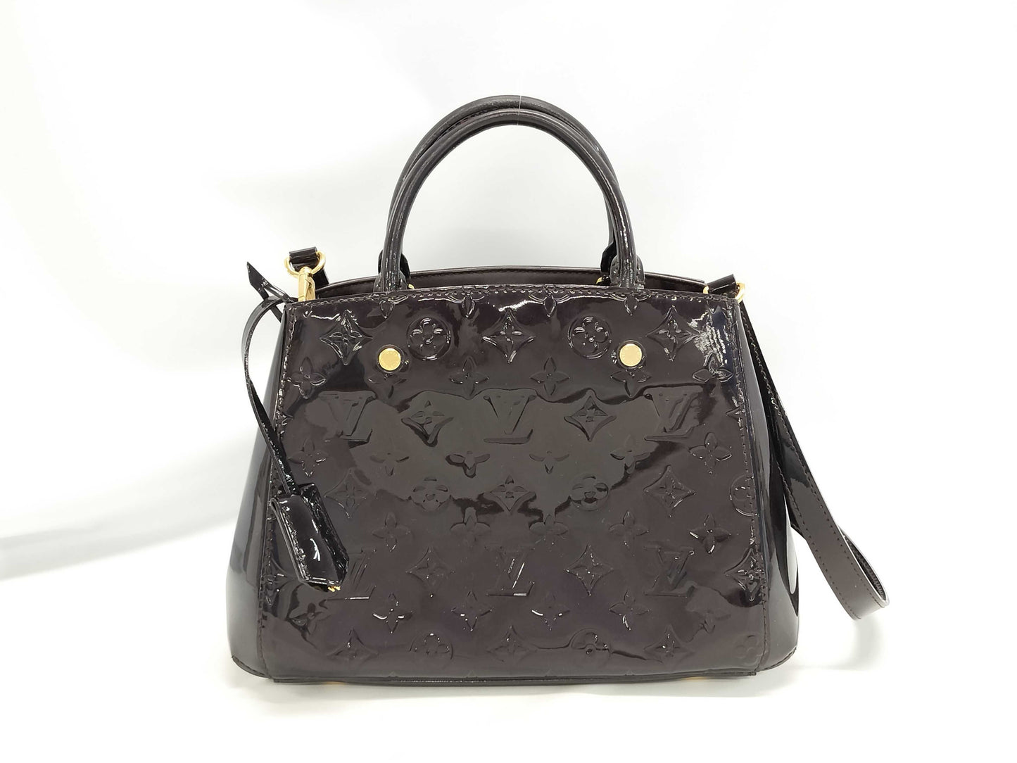 LOUIS VUITTON Montaigne BB 2-way handbag M50403 Amaranth gold hardware, enamel calfskin, CA0145 shoulder bag