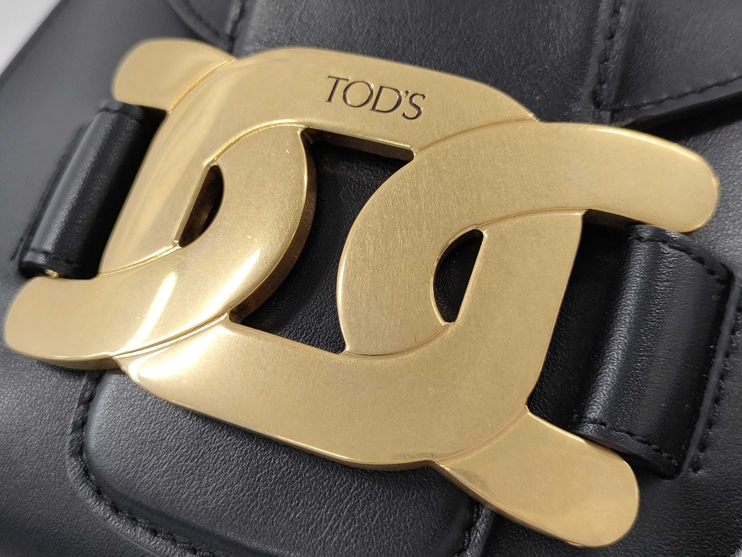 TODS Kate Black Leather Shoulder Bag with Gold Hardware