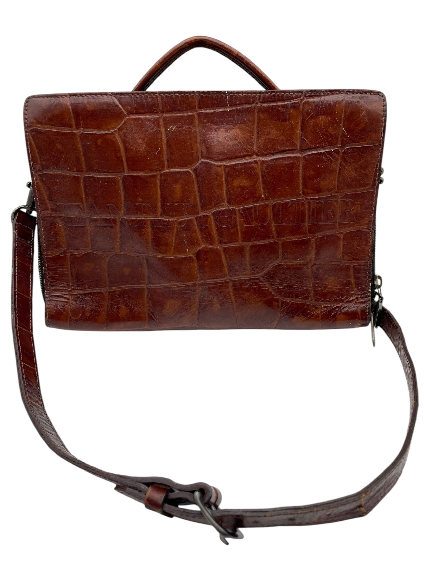 JEAN PAUL GAULTIER Jean Paul Gaultier Embossed Genuine Leather 2-Way Bag Brown Shoulder Bag