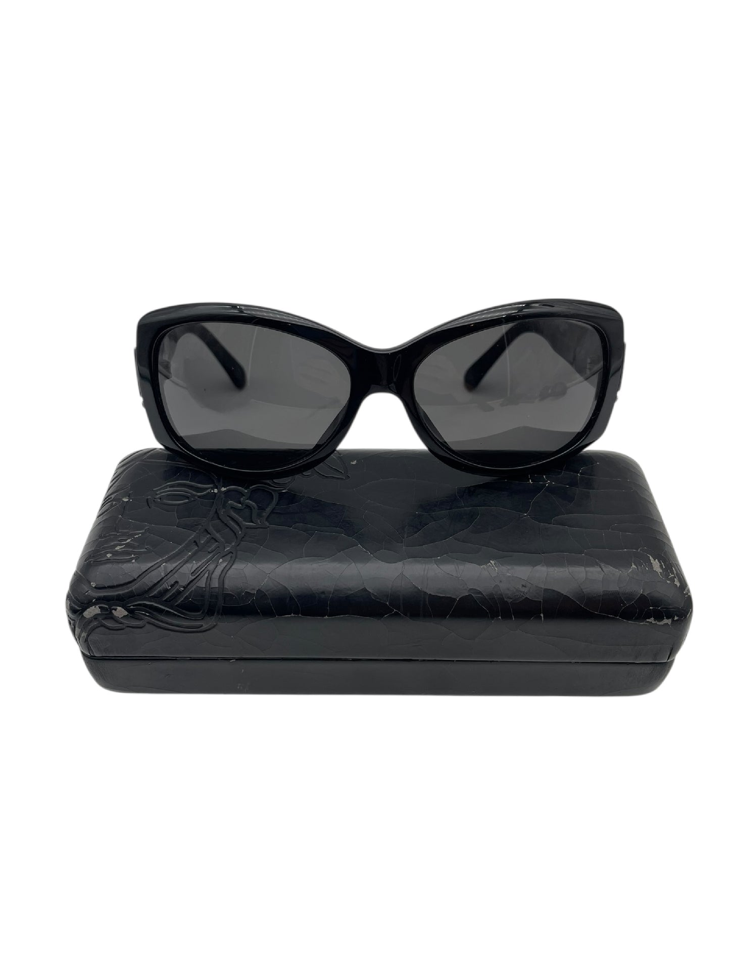 VERSACE VERSACE Versace sunglasses with rhinestones, black, with case. Sunglasses and eyeglasses.