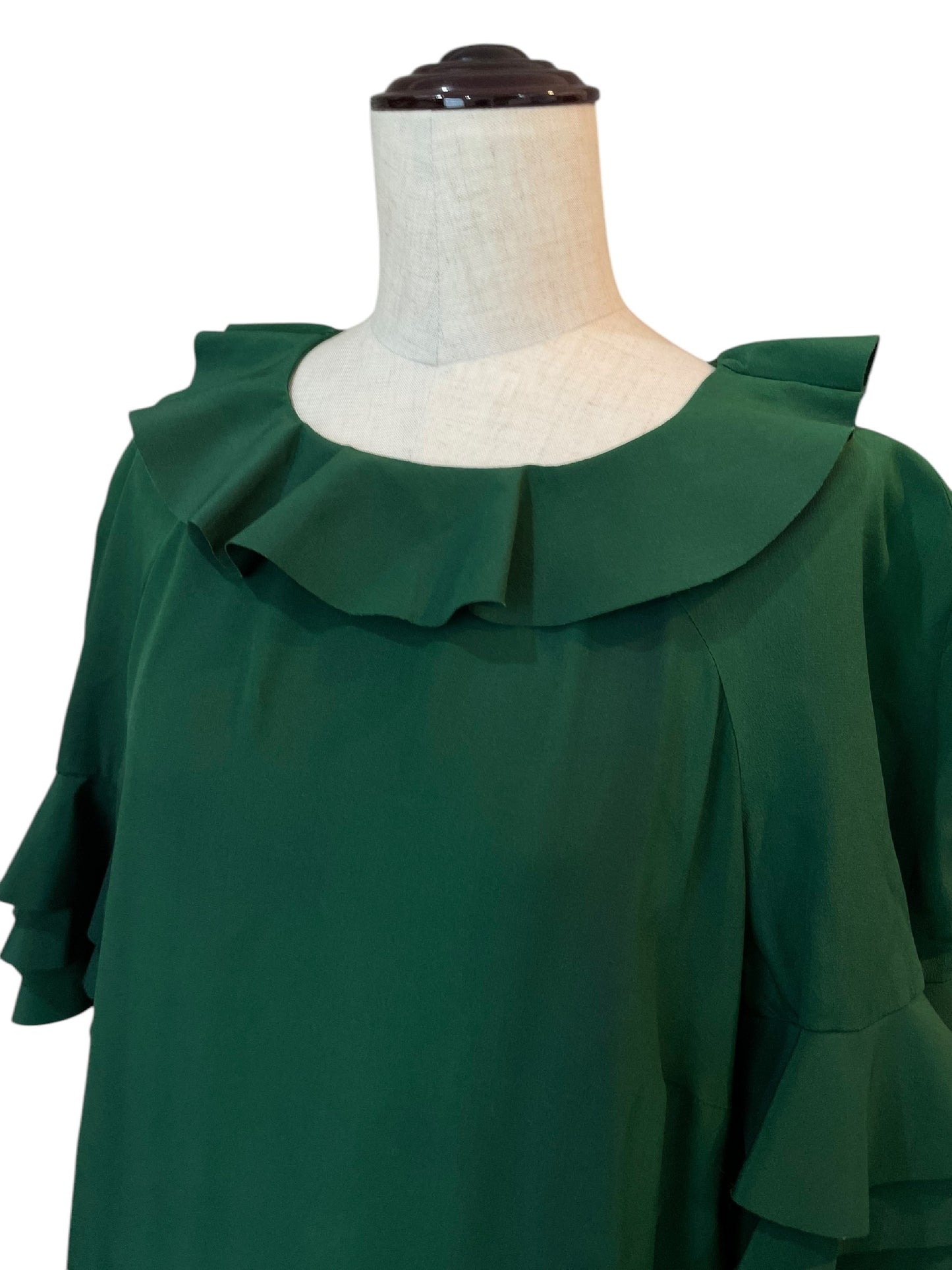 FENDI FENDI Silk Dress with Ruffles, Green, Made in Italy, Size 38