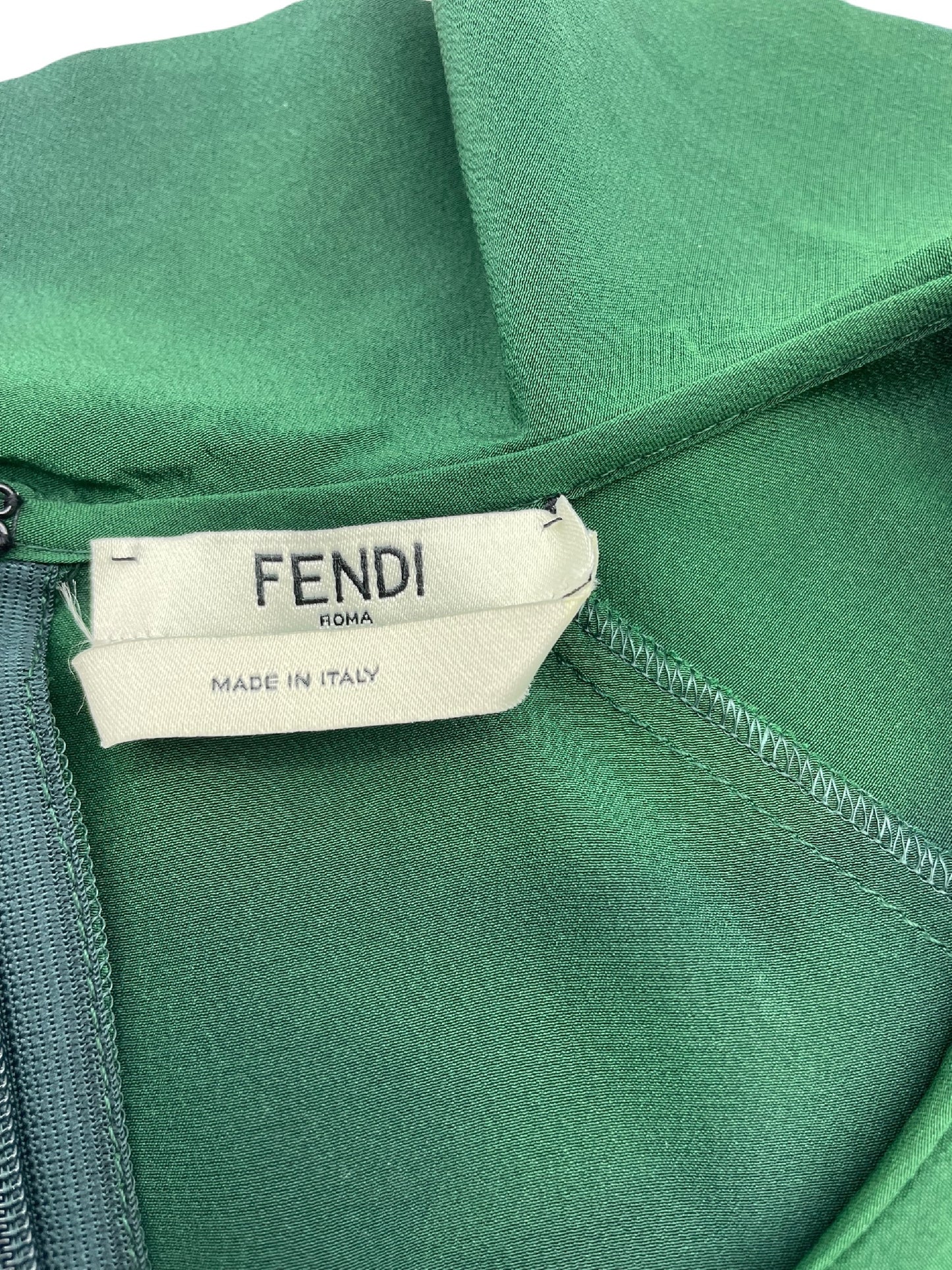 FENDI FENDI Silk Dress with Ruffles, Green, Made in Italy, Size 38
