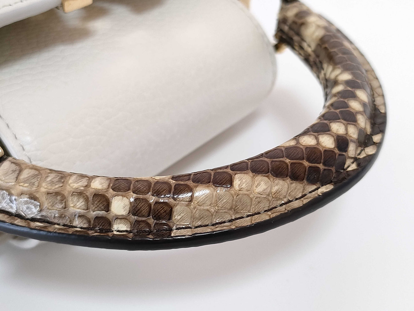 LOUIS VUITTON N85515 Capucines MINI Handbag in White with LV Logo and Python Leather