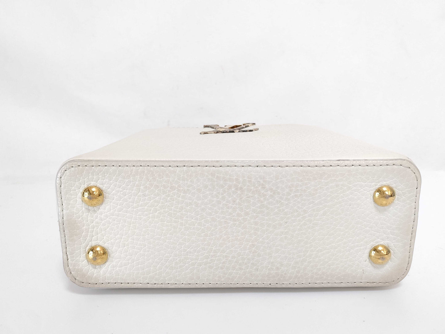 LOUIS VUITTON N85515 Capucines MINI Handbag in White with LV Logo and Python Leather