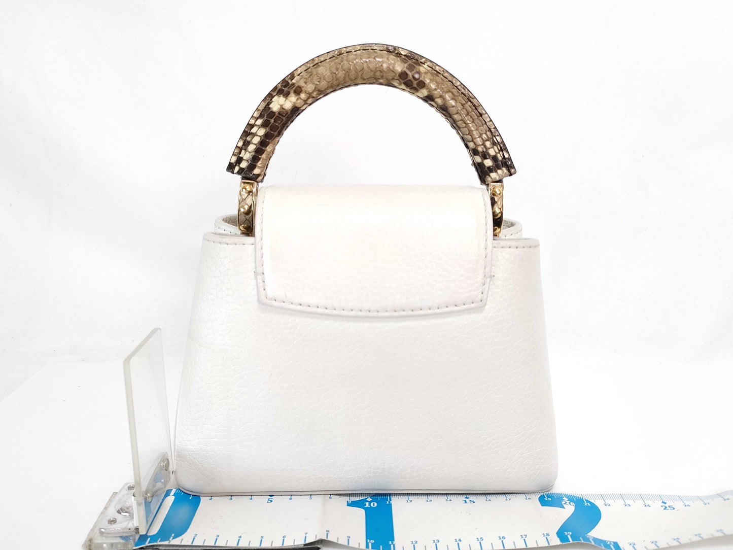 LOUIS VUITTON N85515 Capucines MINI Handbag in White with LV Logo and Python Leather