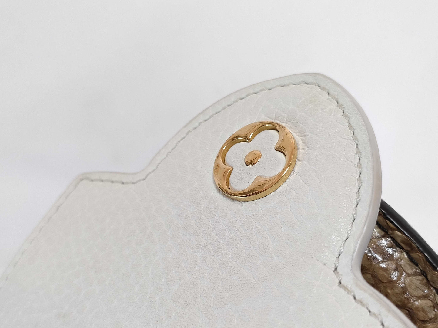 LOUIS VUITTON N85515 Capucines MINI Handbag in White with LV Logo and Python Leather