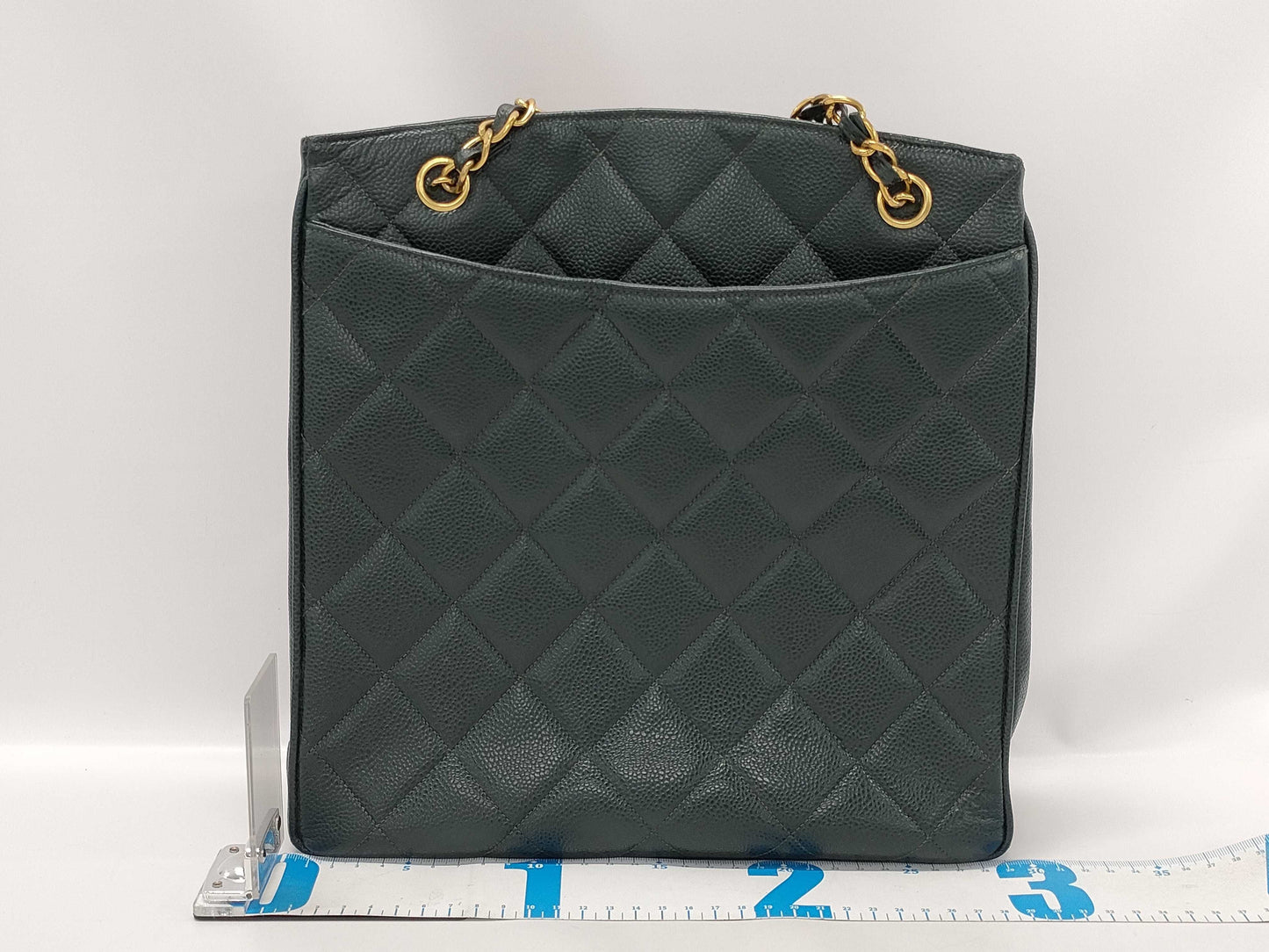 CHANEL CaviSkin Matelasse Large Coco Mark Double Chain Tote Bag Green with Seal