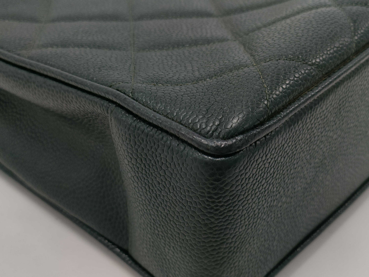 CHANEL CaviSkin Matelasse Large Coco Mark Double Chain Tote Bag Green with Seal