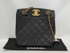CHANEL CaviSkin Matelasse Large Coco Mark Double Chain Tote Black Shoulder Bag with Seal