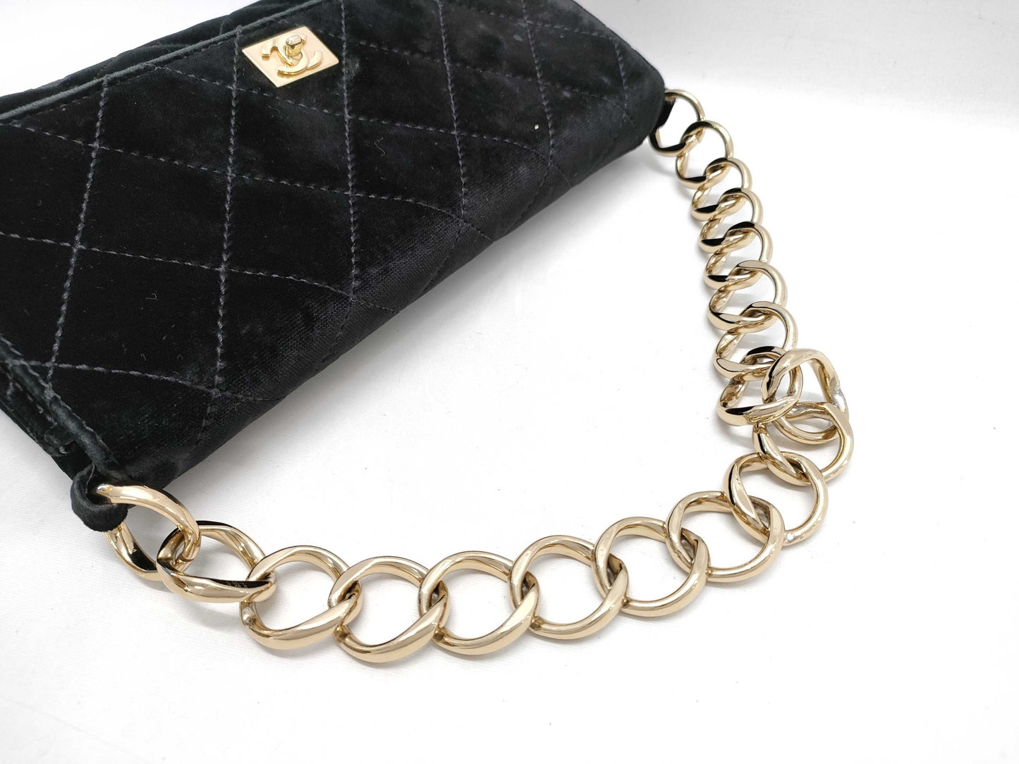 CHANEL Velvet Coco Mark Chain Party Bag with Sticker and Card