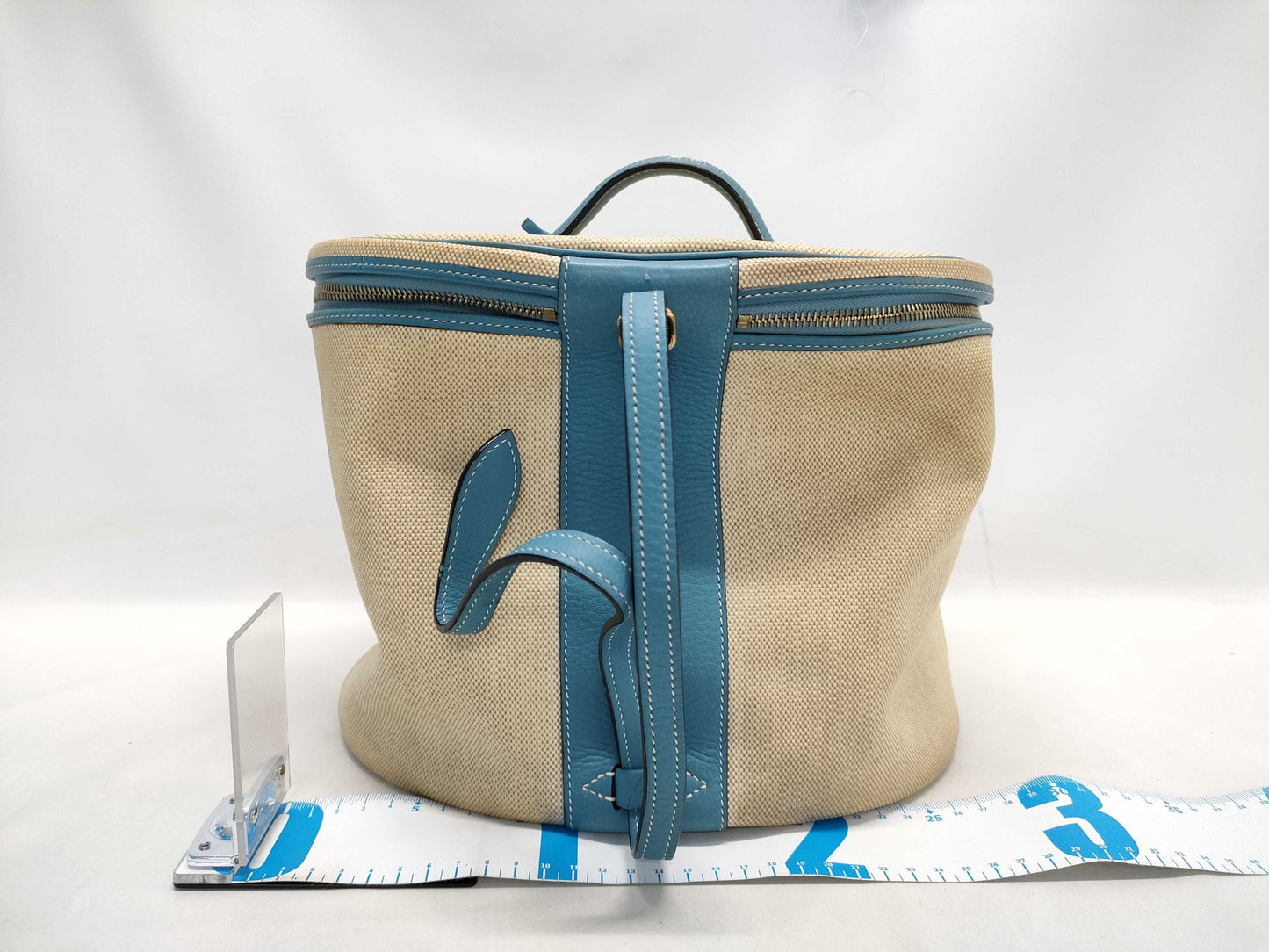 HERMES Intercity Toile H x Taurillon Clemence Blue Jean Vanity Bag with D Stamp