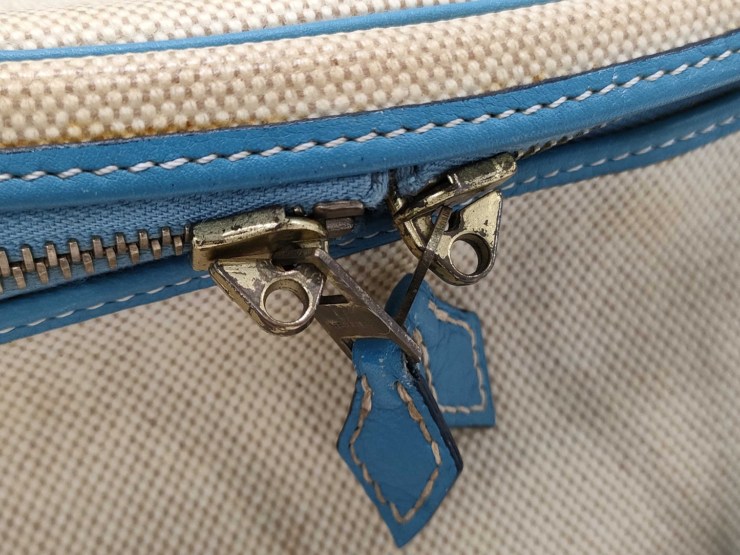 HERMES Intercity Toile H x Taurillon Clemence Blue Jean Vanity Bag with D Stamp