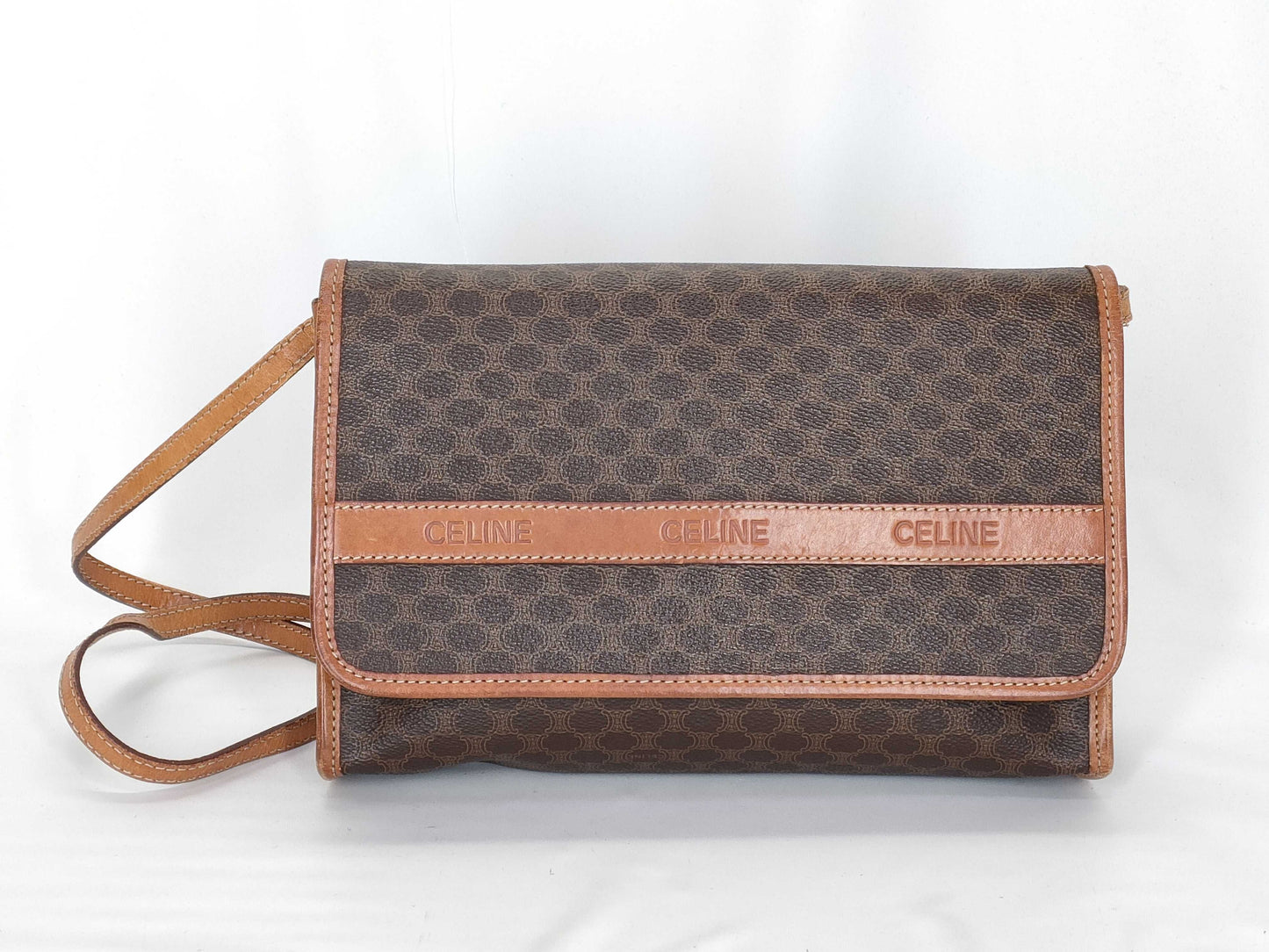 CELINE M90 Shoulder Bag, Macadam Pattern Leather, Brown