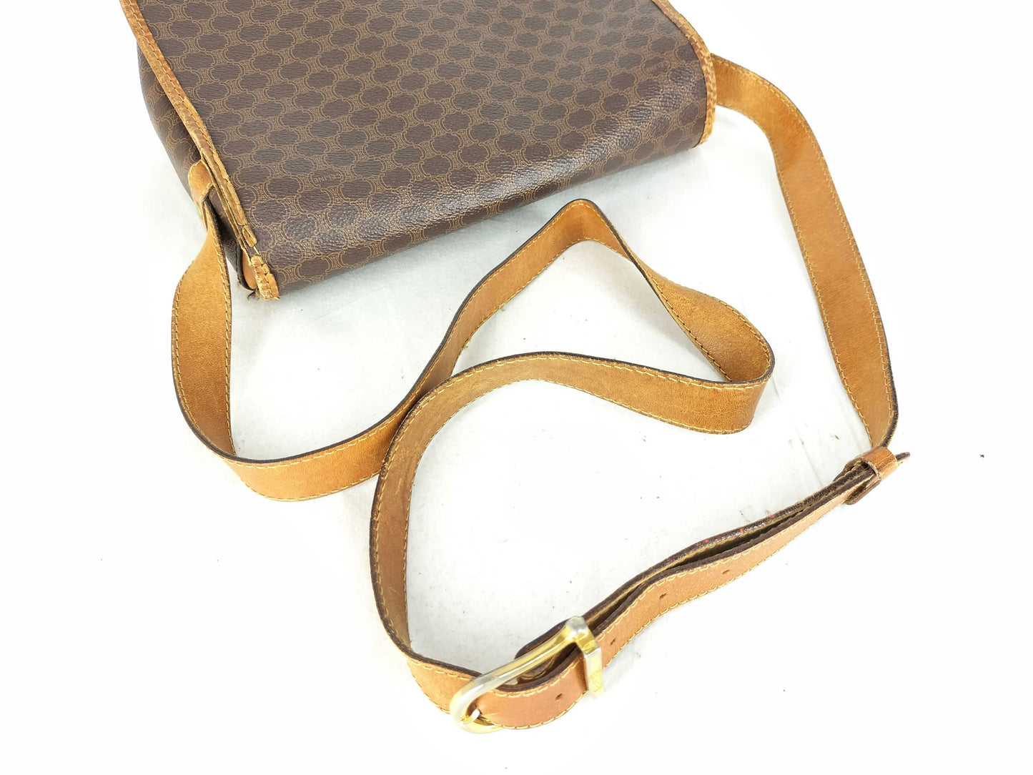 CELINE SL13 Messenger Bag Shoulder Bag Macadam Pattern Leather Brown Shoulder Bag