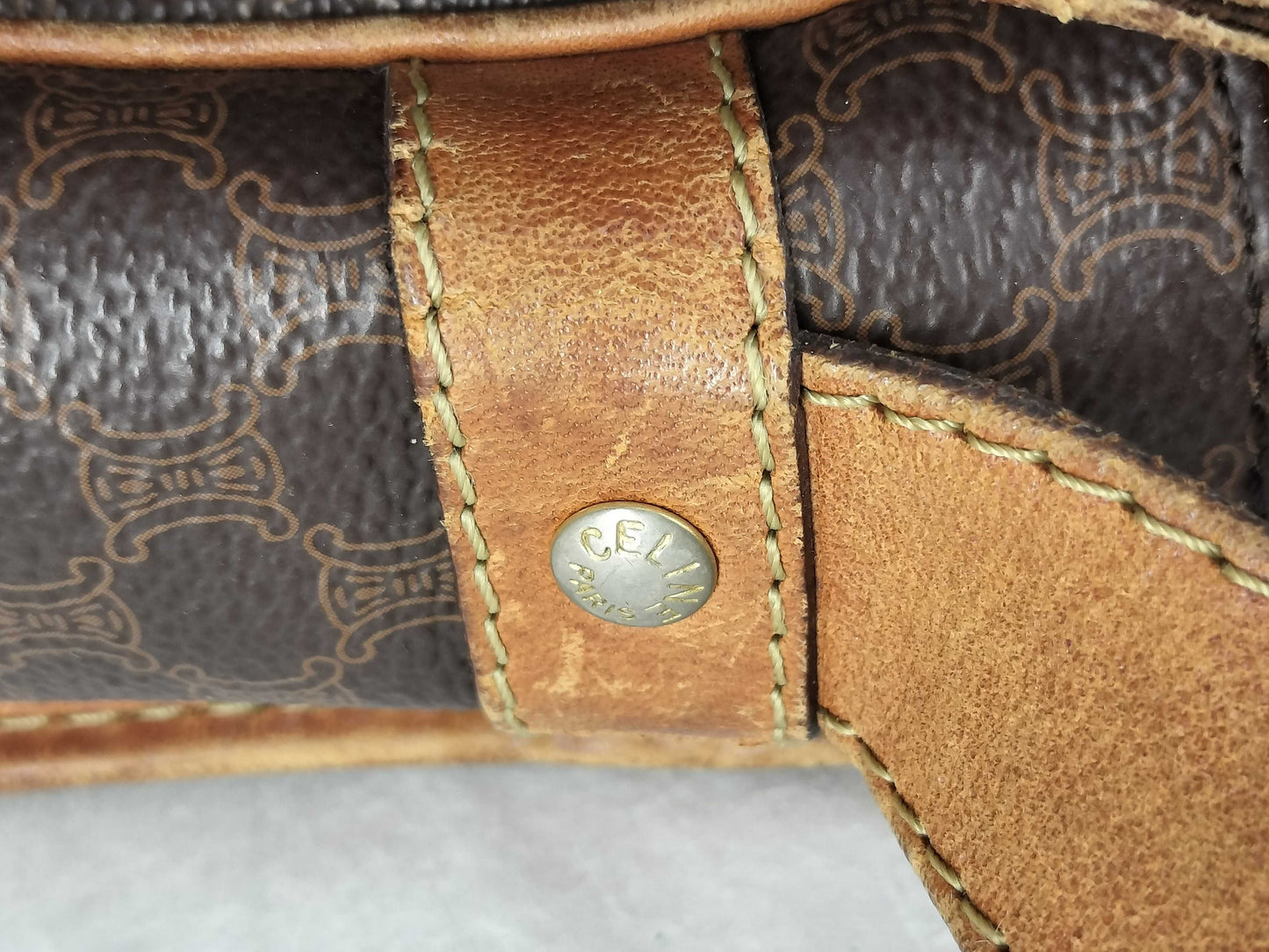 CELINE SL13 Messenger Bag Shoulder Bag Macadam Pattern Leather Brown Shoulder Bag