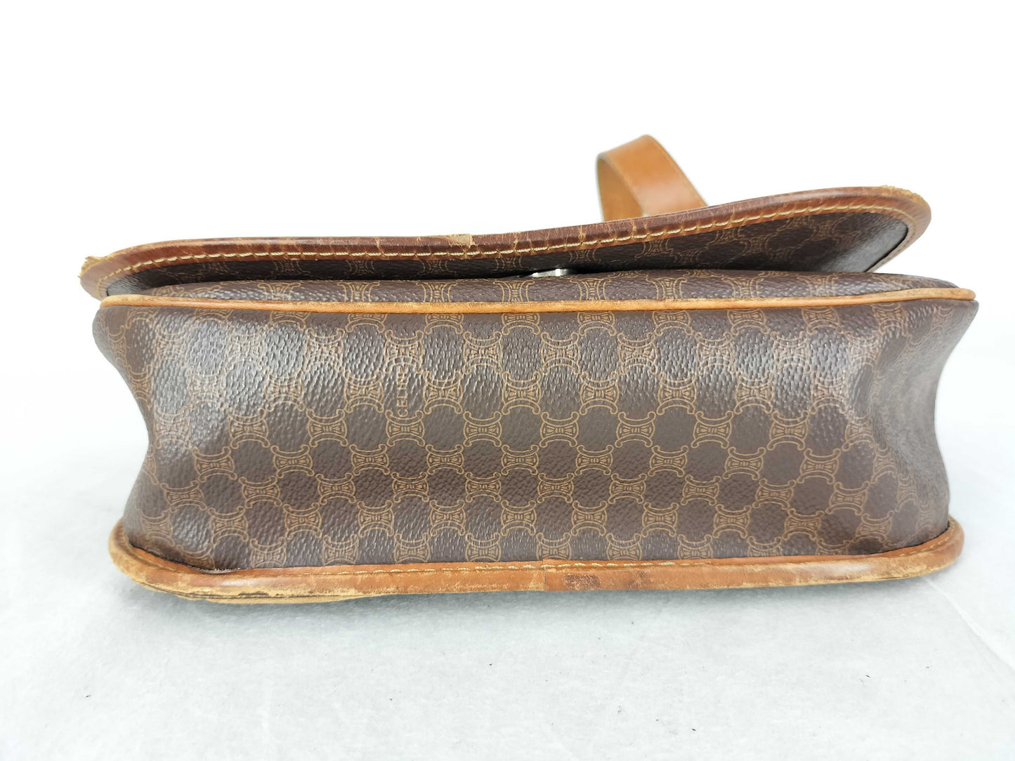 CELINE SL13 Messenger Bag Shoulder Bag Macadam Pattern Leather Brown Shoulder Bag