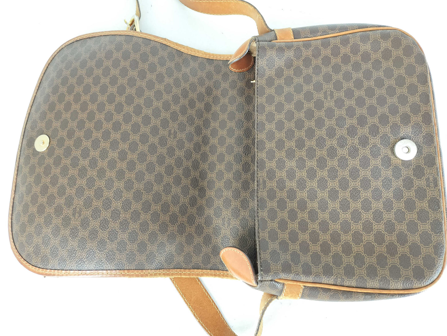 CELINE SL13 Messenger Bag Shoulder Bag Macadam Pattern Leather Brown Shoulder Bag