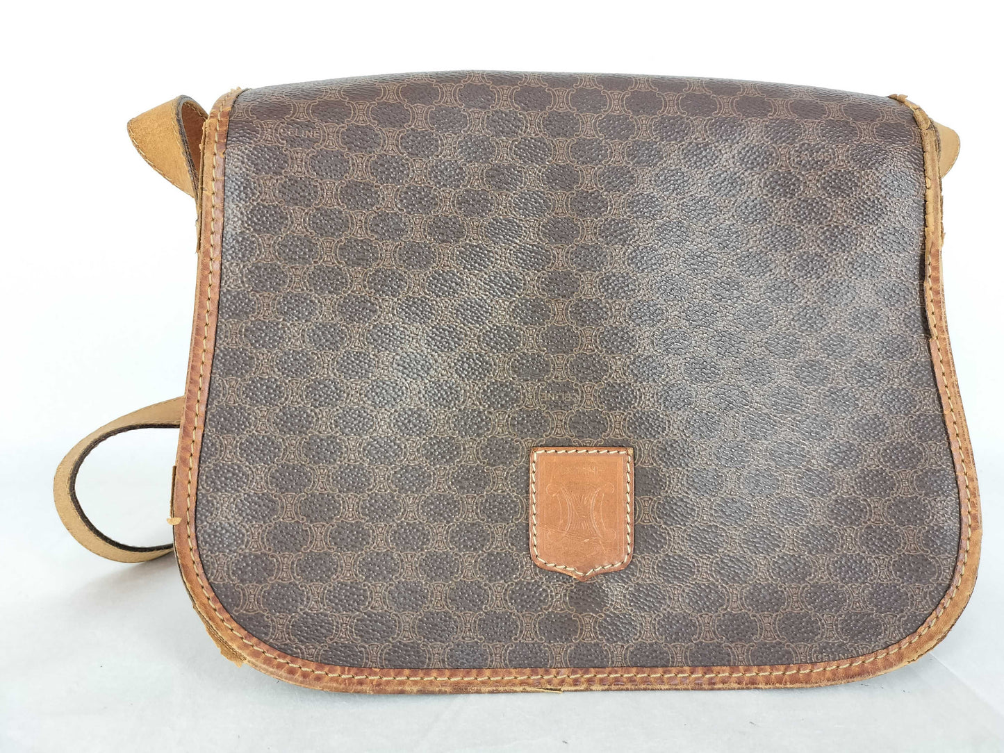 CELINE SL13 Messenger Bag Shoulder Bag Macadam Pattern Leather Brown Shoulder Bag