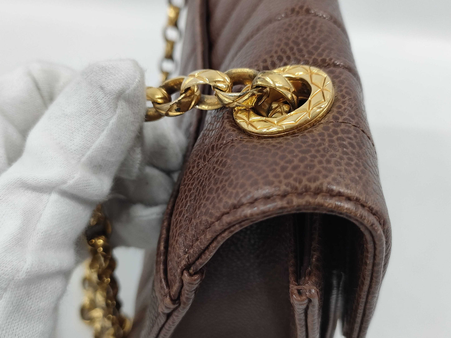 CHANEL Mademoiselle Caviar Leather Brown Chain Shoulder Bag 2534487