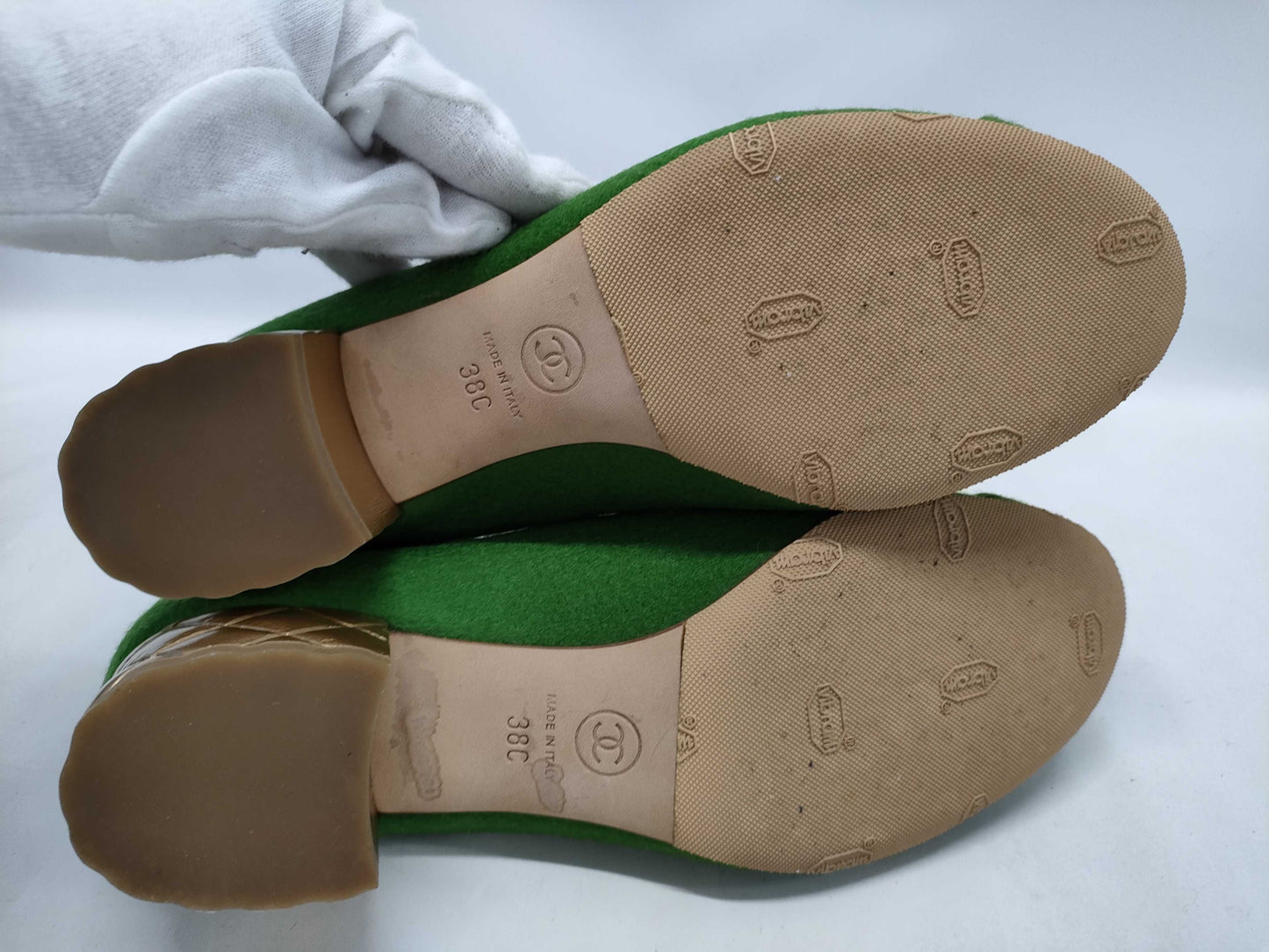 CHANEL Camellia Felt Pumps, Size 38C