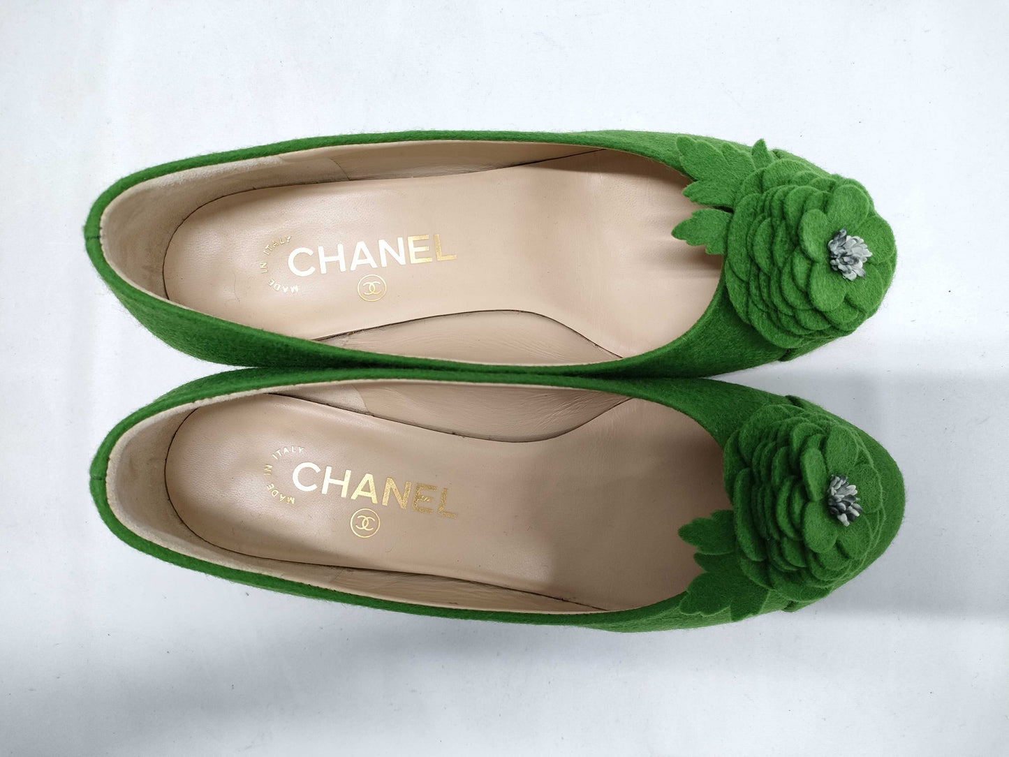 CHANEL Camellia Felt Pumps, Size 38C