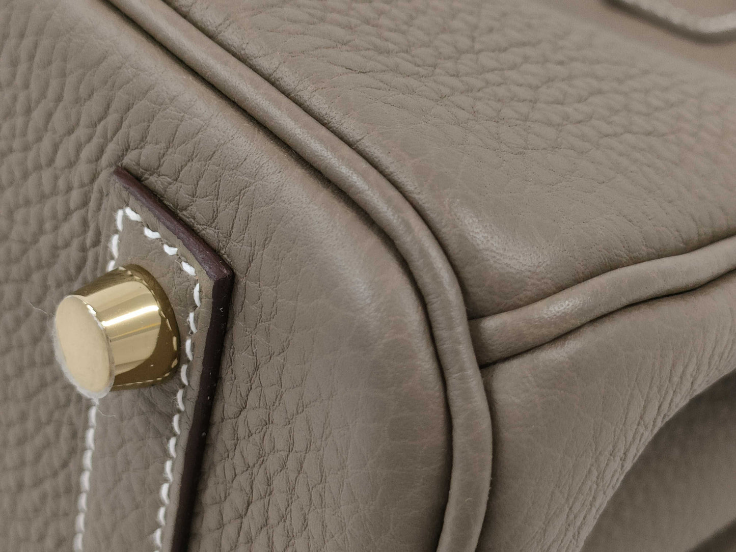 HERMES Birkin 30 Etoupe Handbag with Gold Hardware, Togo Double Stamp, Complete