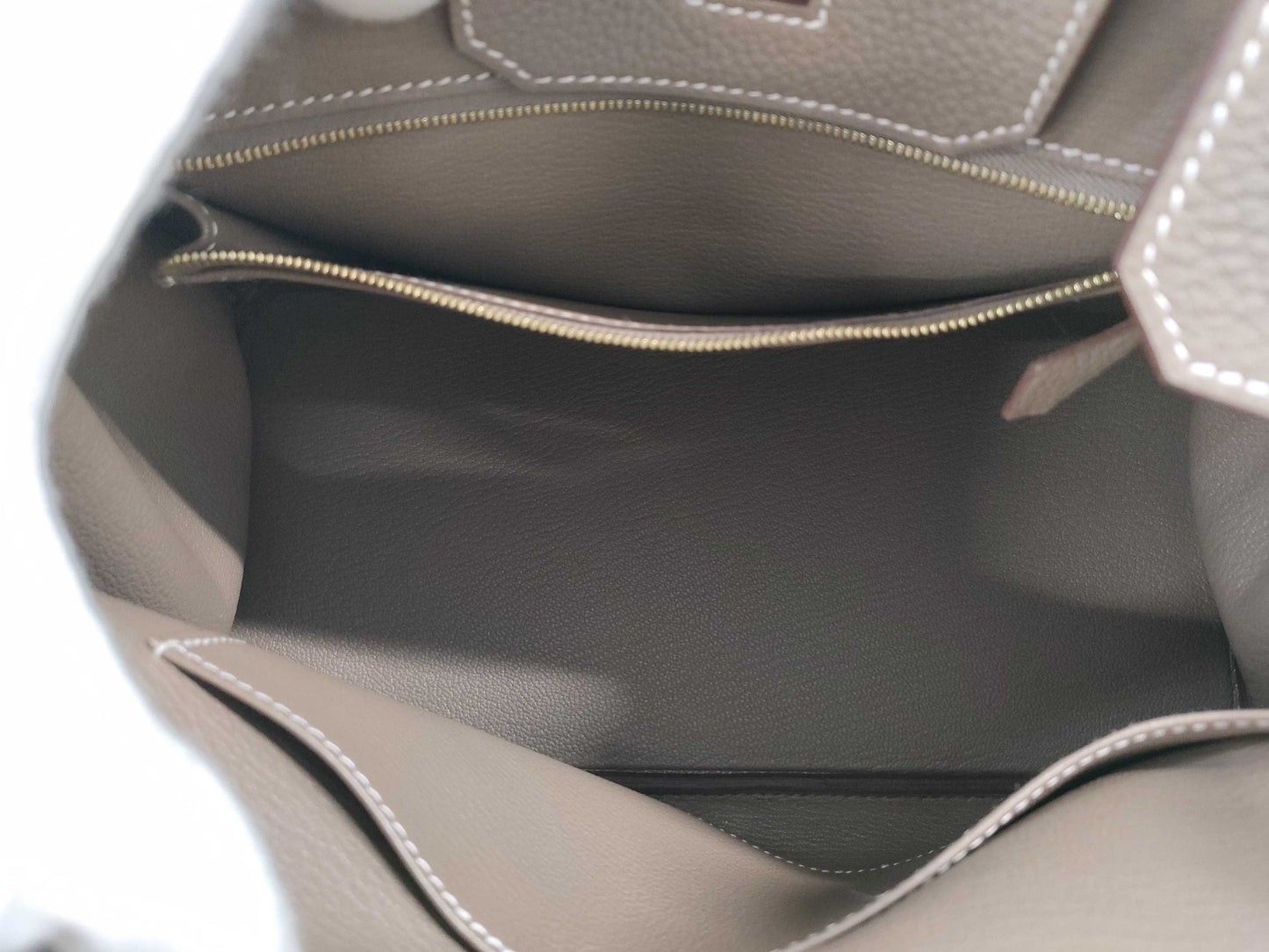 HERMES Birkin 30 Etoupe Handbag with Gold Hardware, Togo Double Stamp, Complete