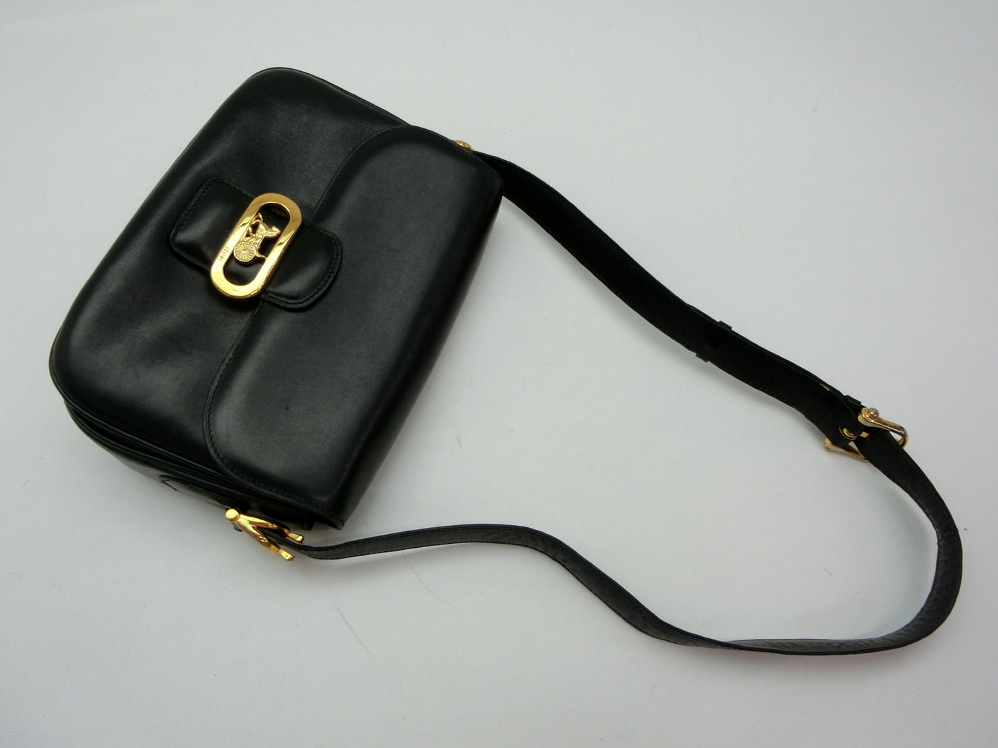 CELINE Leather Shoulder Bag with Carriage Hardware