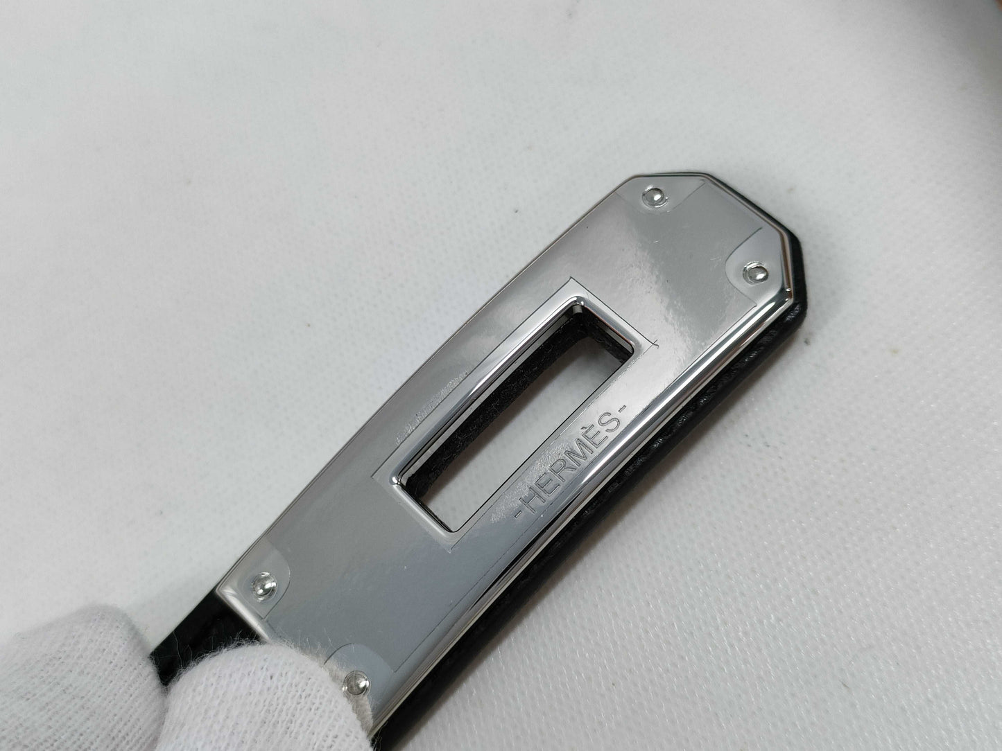 HERMES Kelly Belt, K Stamp, Black, NOIR, Gold, Silver Hardware