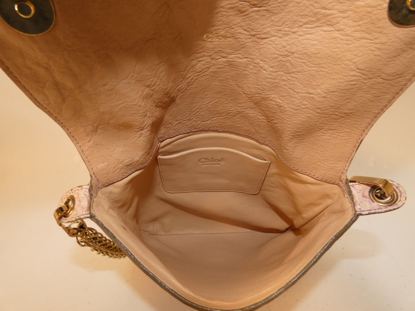 Chloe Python Print Ribbon Beaded Chain Shoulder Bag