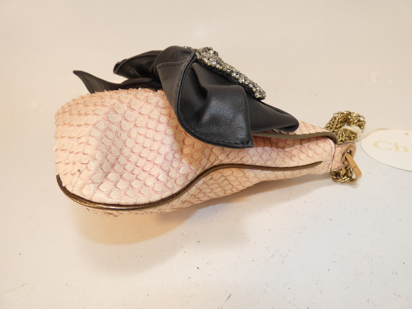 Chloe Python Print Ribbon Beaded Chain Shoulder Bag