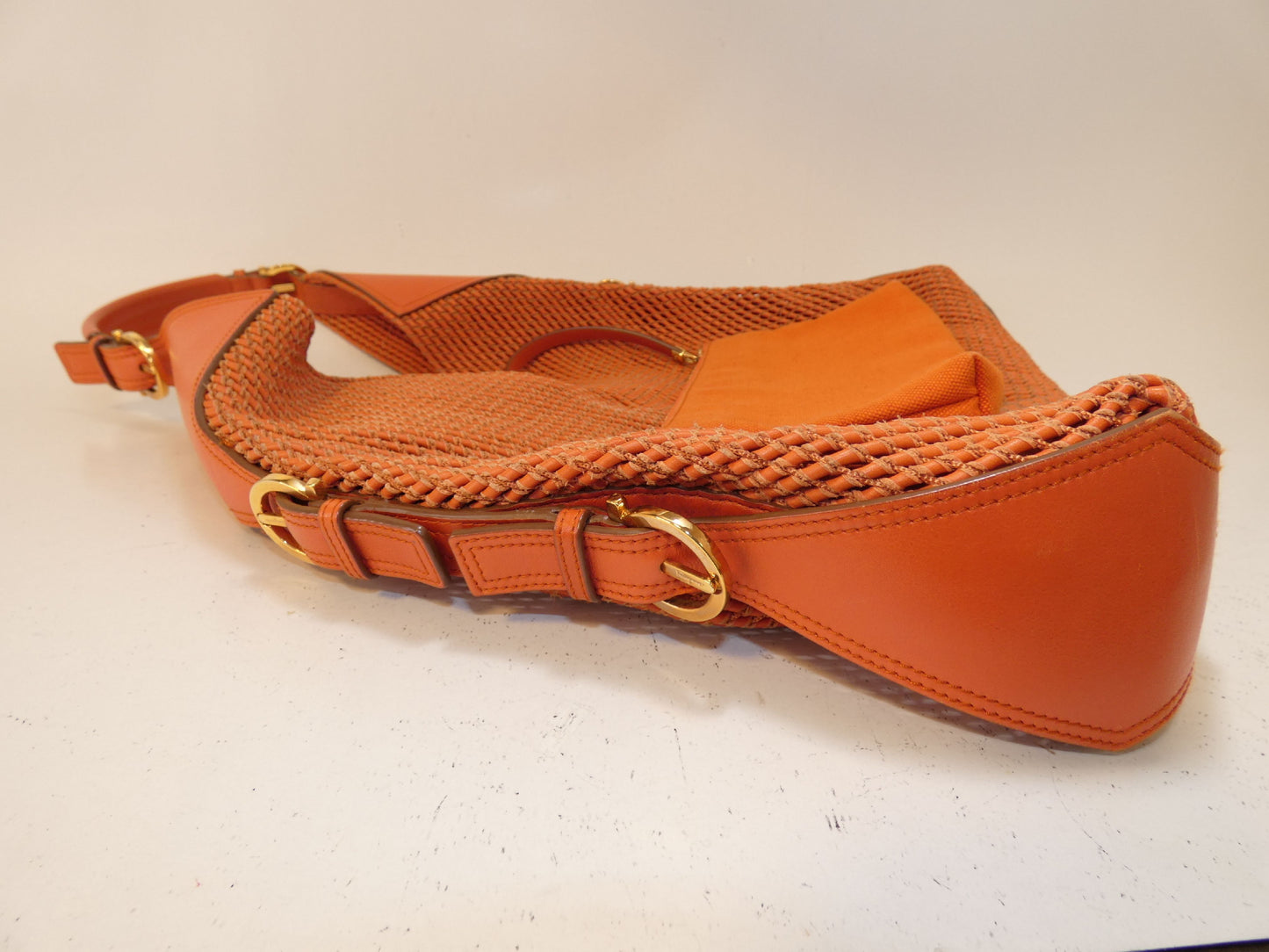 Salvatore Ferragamo Leather Braided Gancini One-Hand Shoulder Bag with Orange Pouch