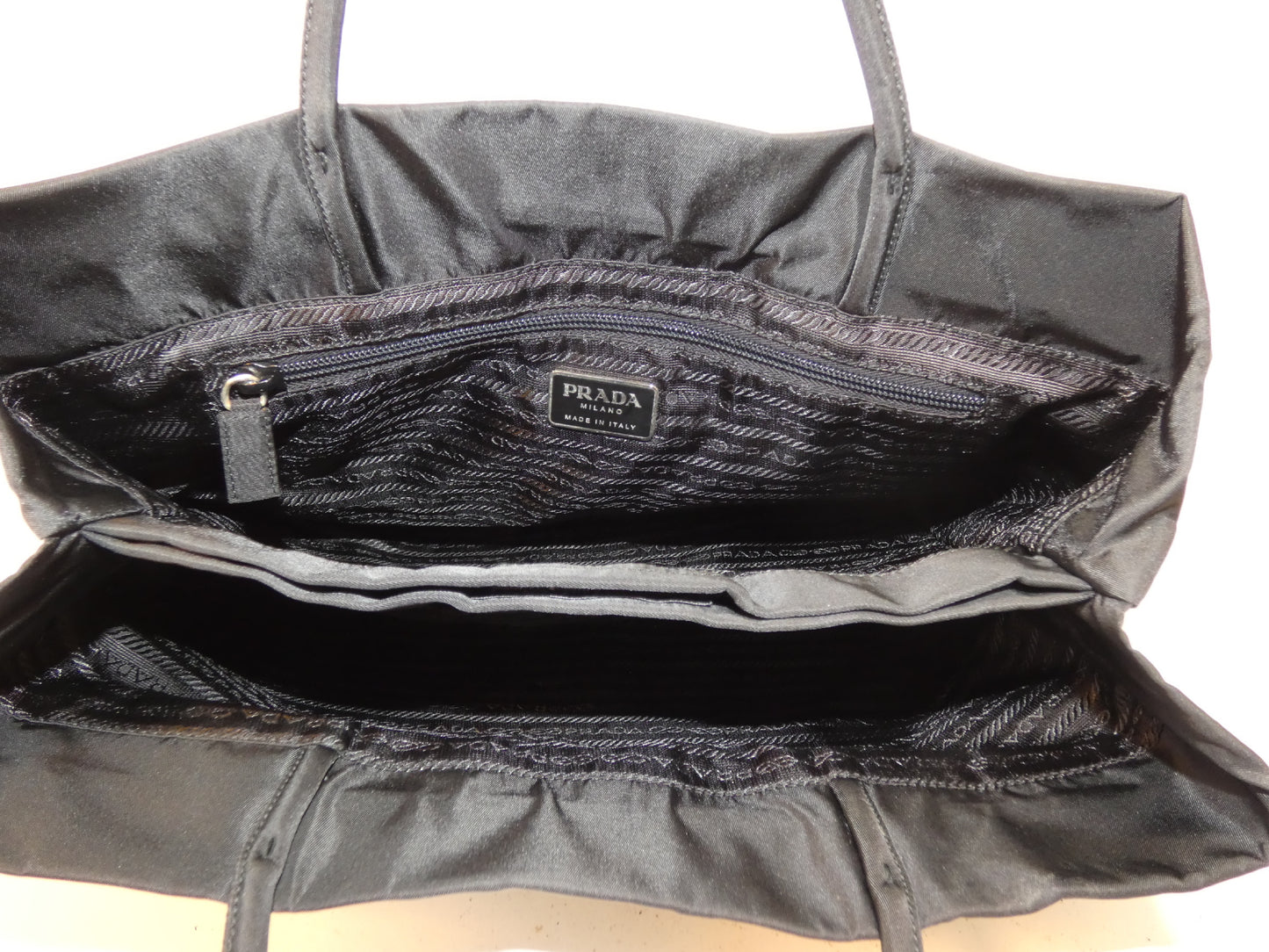 PRADA nylon black hand tote bag