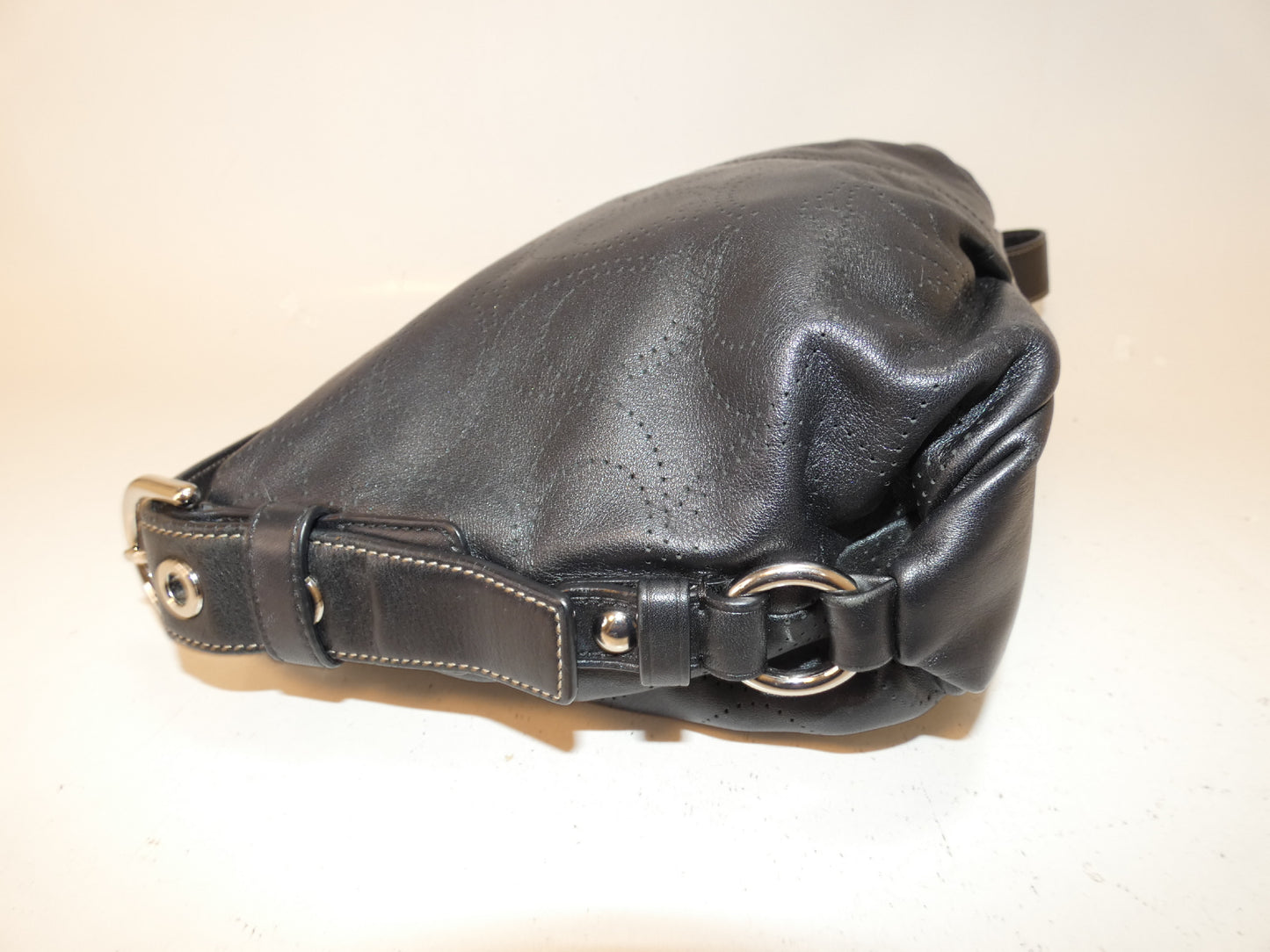COACH Signature Perforated Black Leather Shoulder Bag