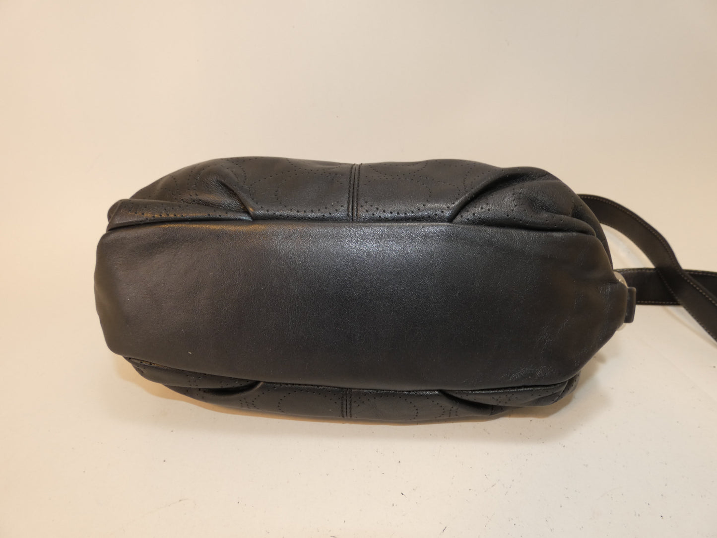 COACH Signature Perforated Black Leather Shoulder Bag