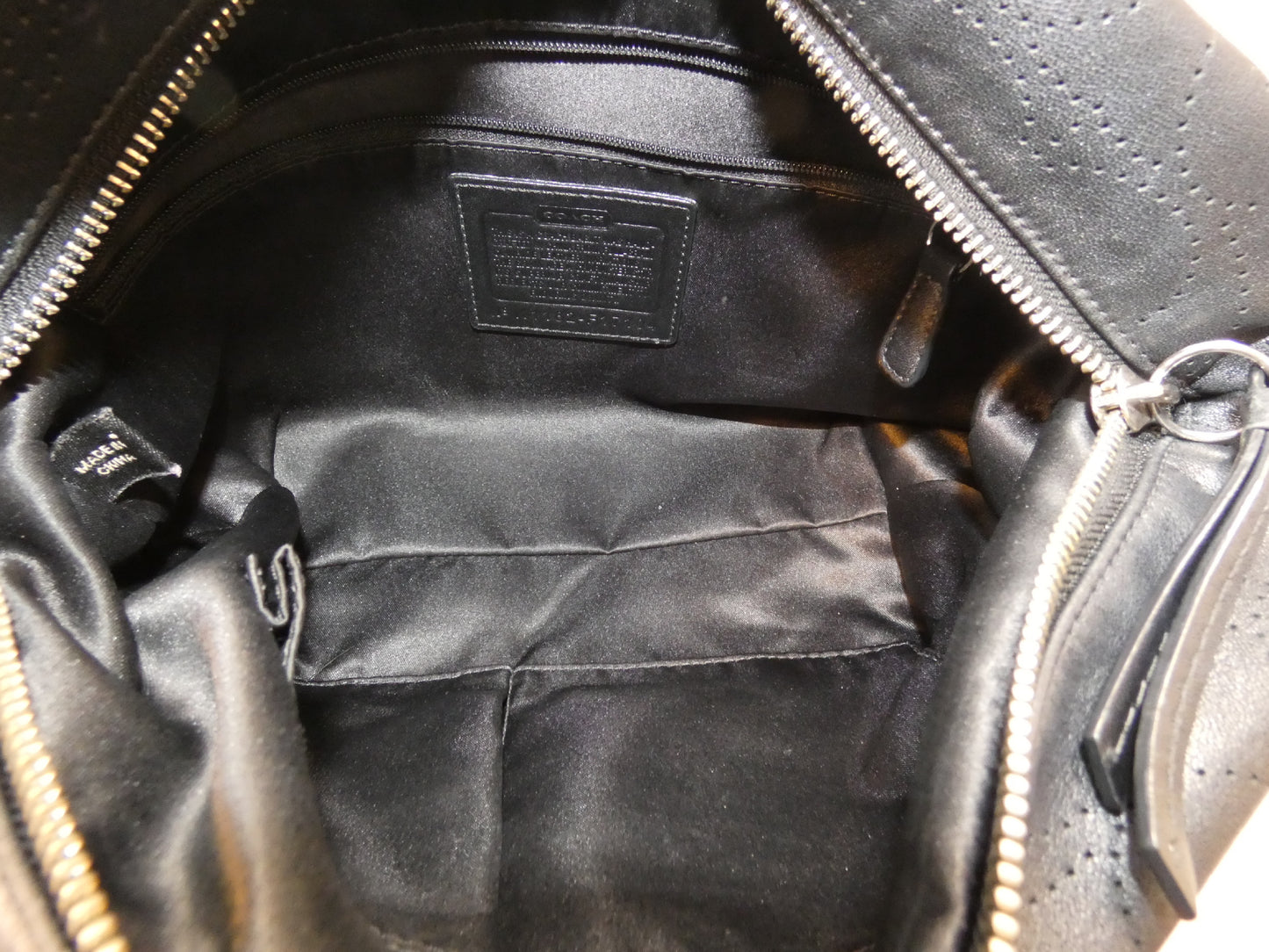 COACH Signature Perforated Black Leather Shoulder Bag