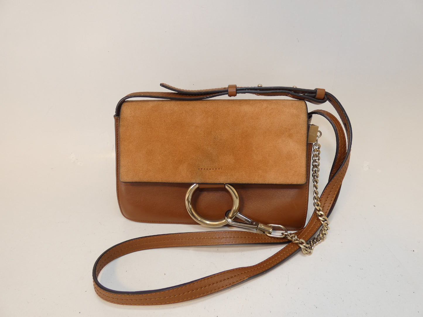 Chloe Faye Suede and Leather Brown Shoulder Bag
