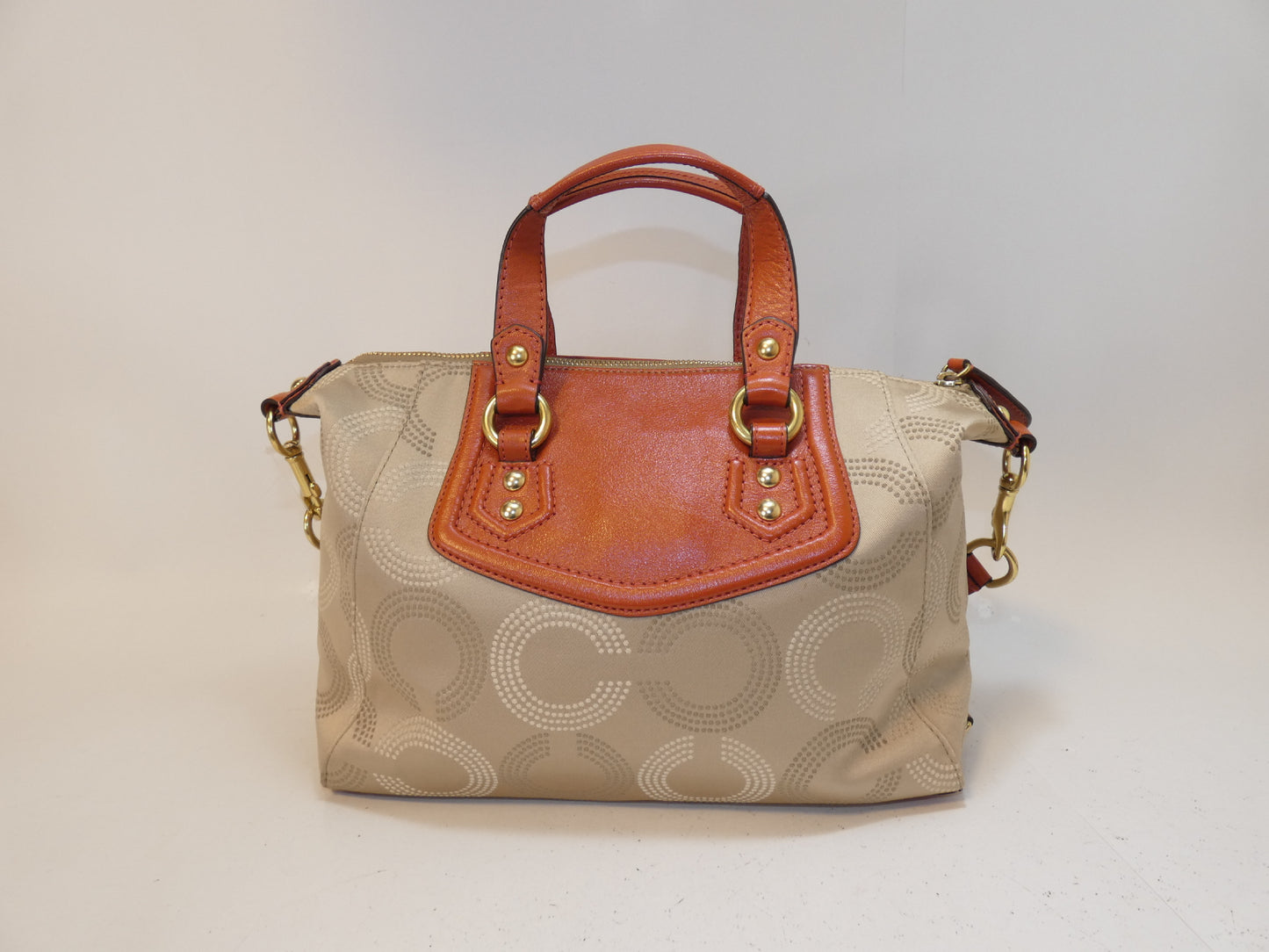COACH 2-way Signature Canvas and Leather Hand/Shoulder Tote Bag