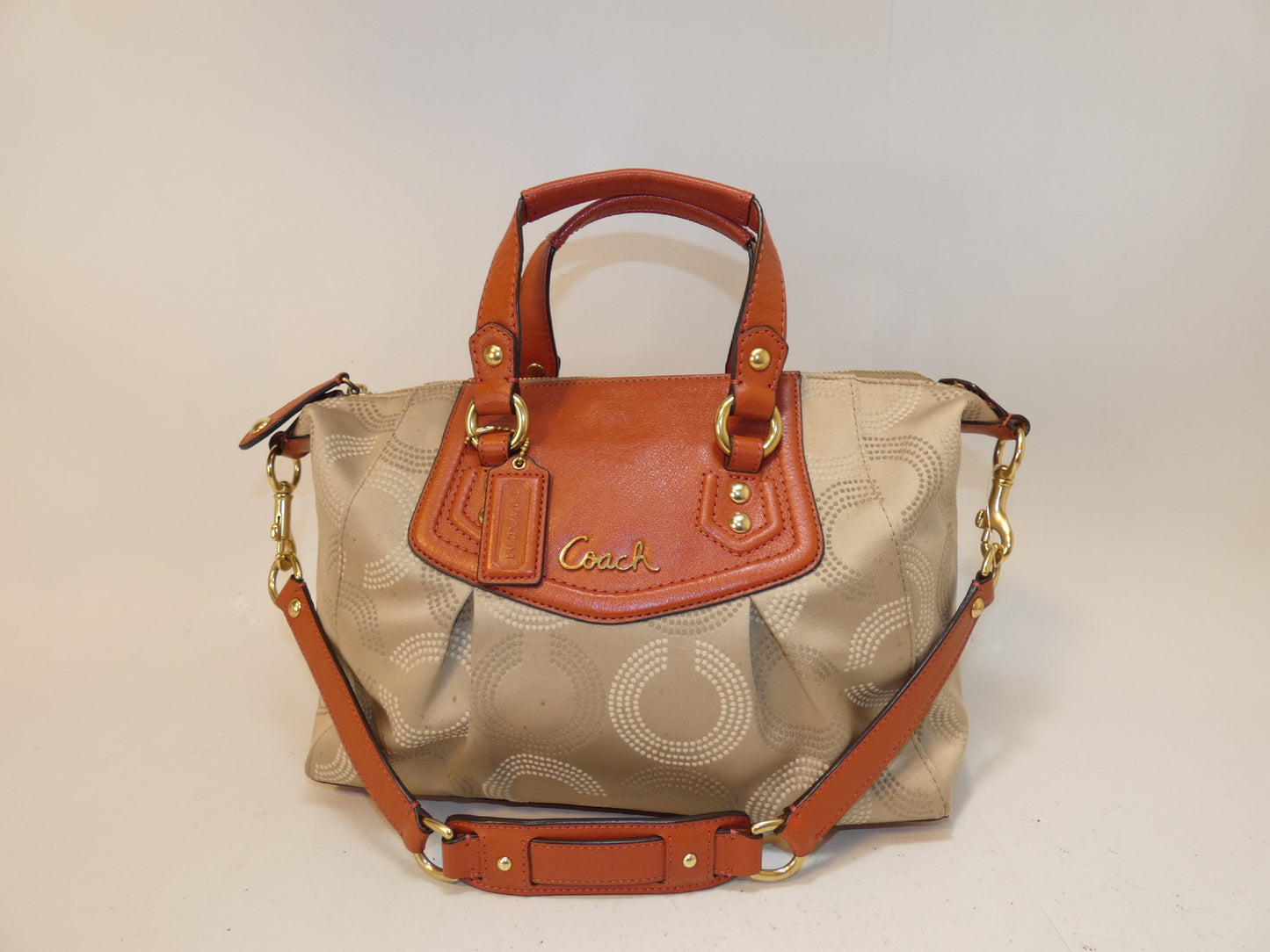 COACH 2-way Signature Canvas and Leather Hand/Shoulder Tote Bag
