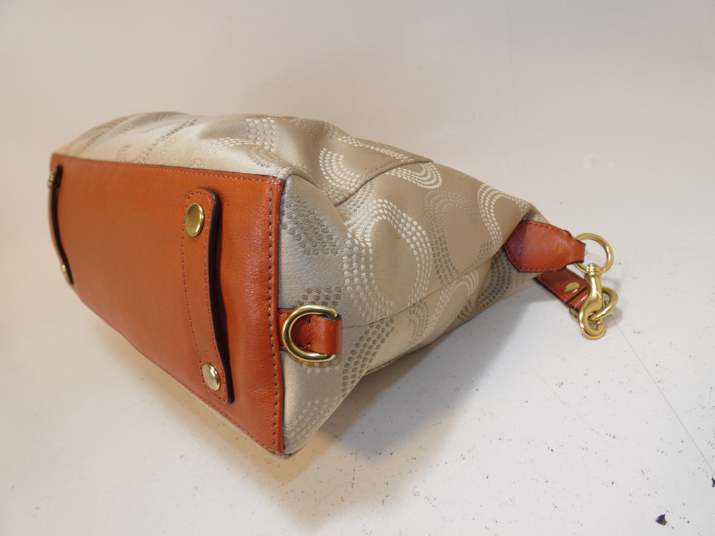 COACH 2-way Signature Canvas and Leather Hand/Shoulder Tote Bag