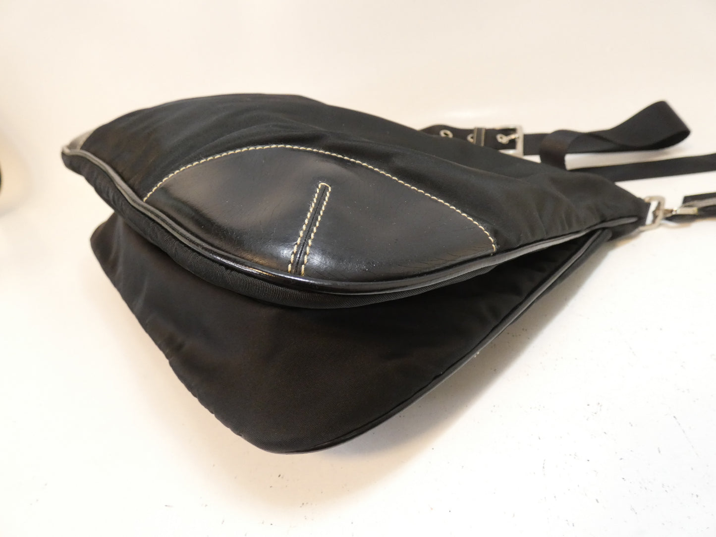 PRADA nylon and leather black shoulder bag