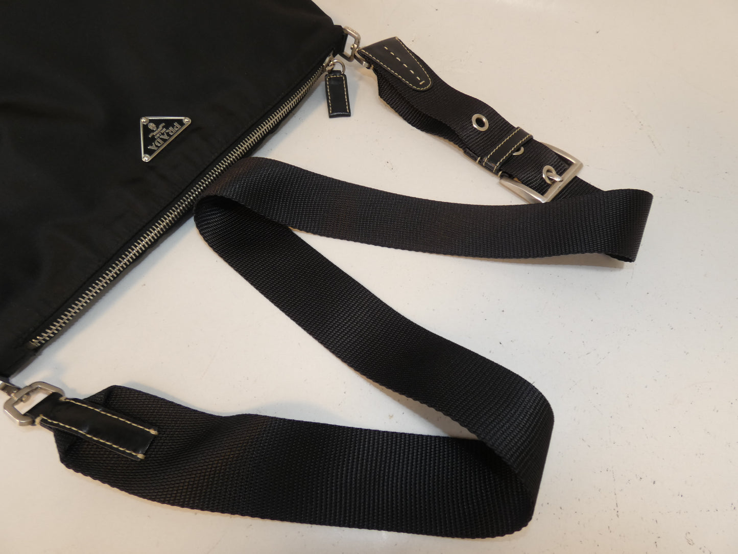 PRADA nylon and leather black shoulder bag
