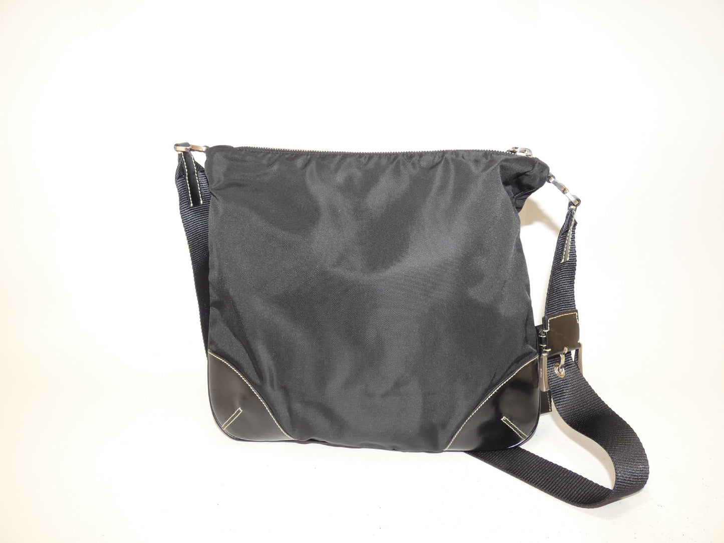 PRADA nylon and leather black shoulder bag