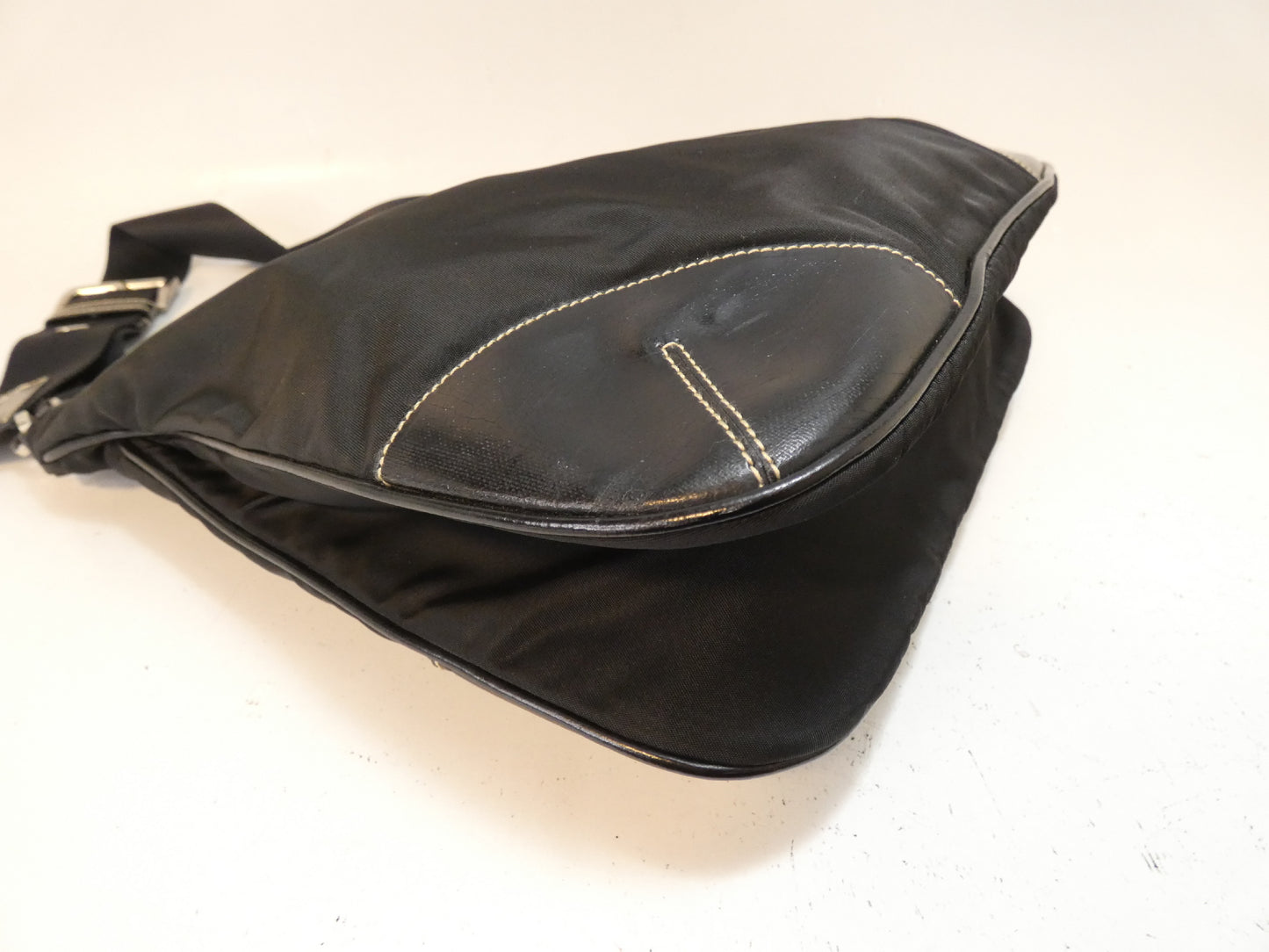 PRADA nylon and leather black shoulder bag