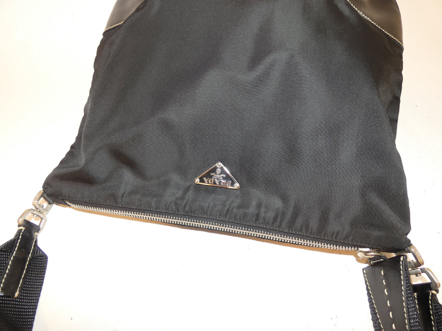 PRADA nylon and leather black shoulder bag