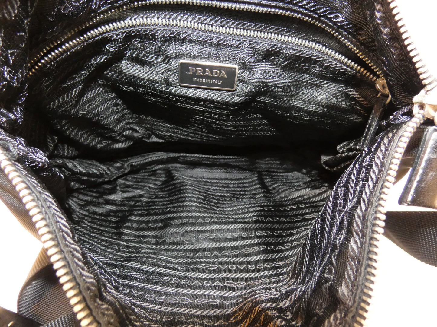 PRADA nylon and leather black shoulder bag