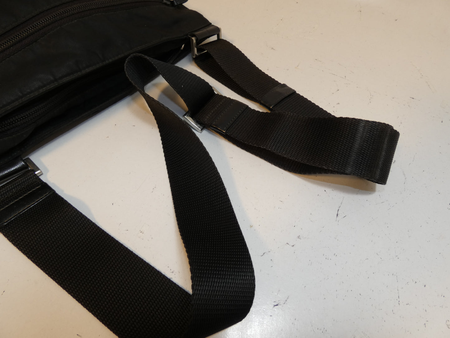 PRADA Triangle Plate Front Logo Nylon Saffiano Black Shoulder Bag