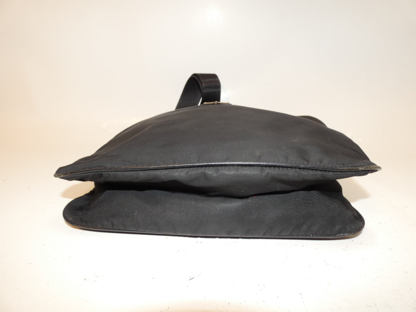 PRADA Triangle Plate Front Logo Nylon Saffiano Black Shoulder Bag