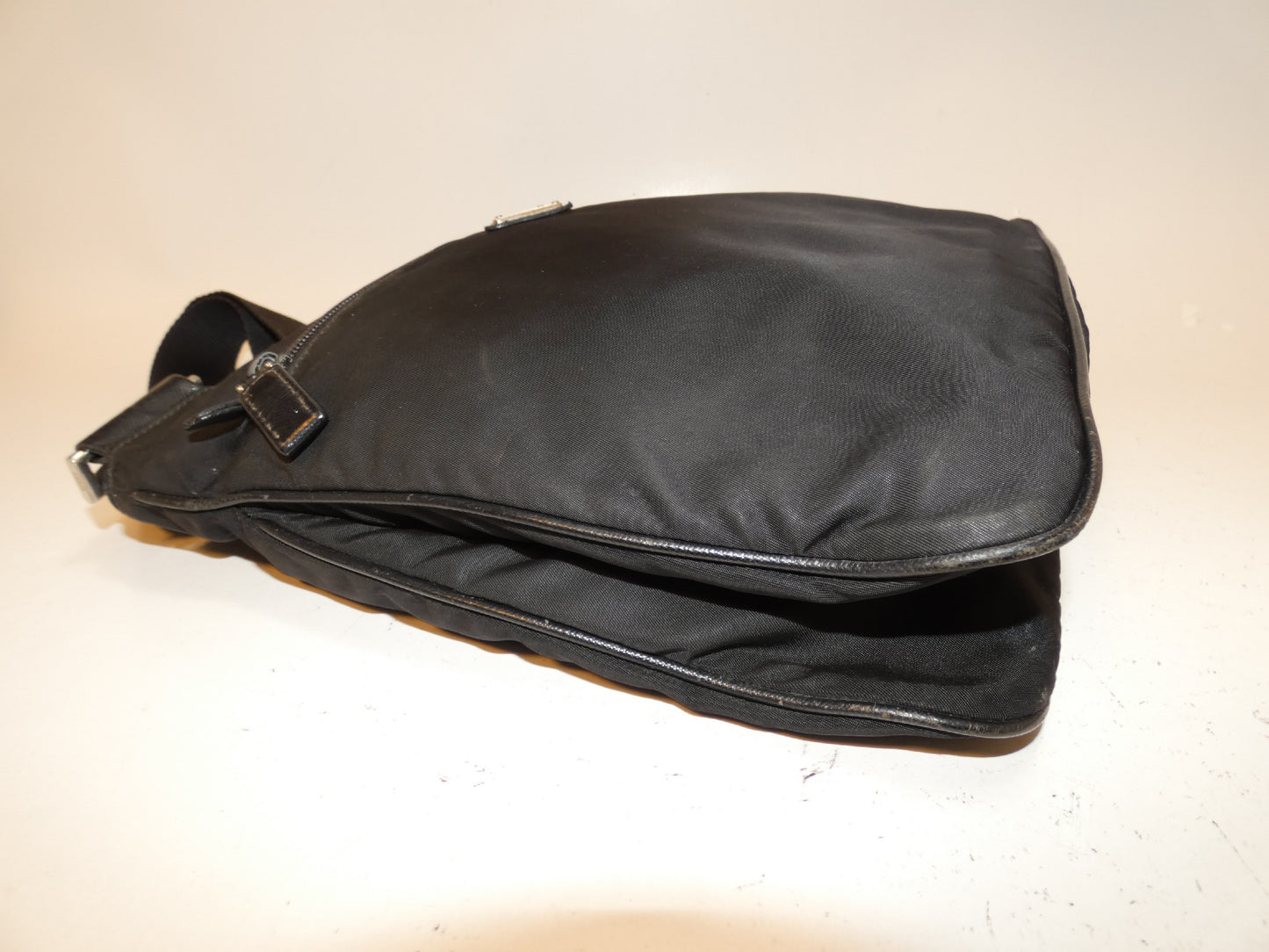 PRADA Triangle Plate Front Logo Nylon Saffiano Black Shoulder Bag
