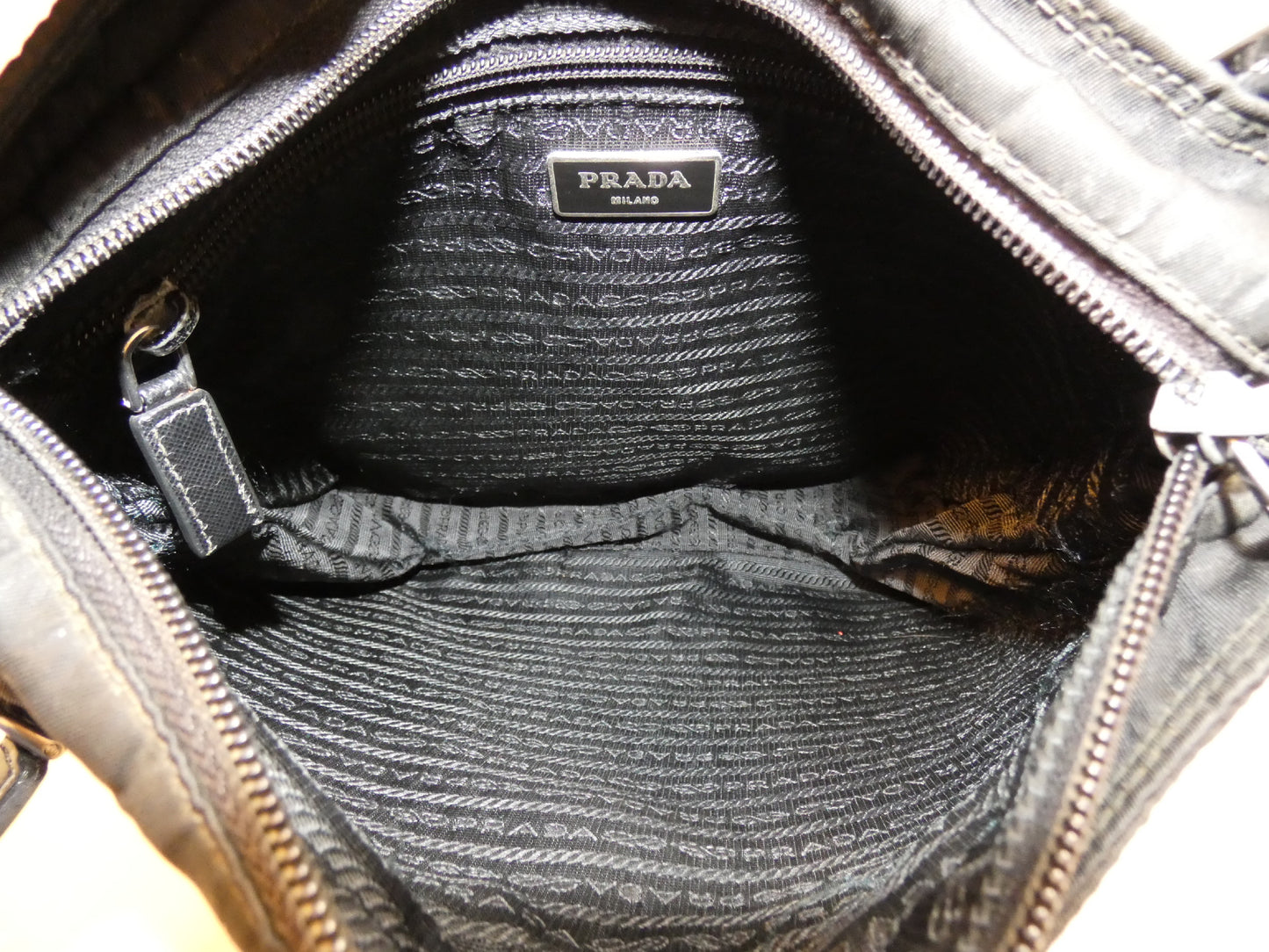 PRADA Triangle Plate Front Logo Nylon Saffiano Black Shoulder Bag